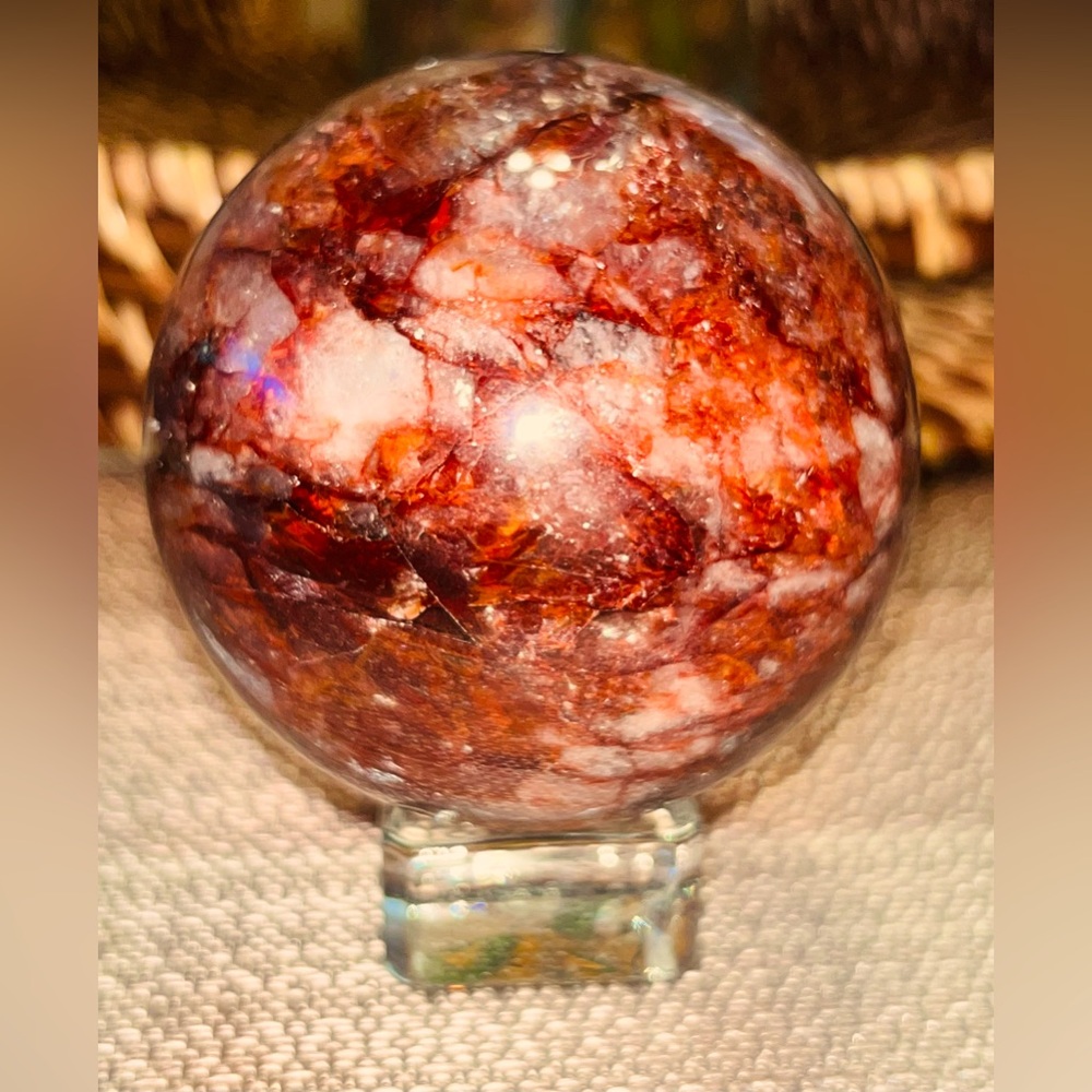 Fire Quartz Sphere with stand- Healing Crystals